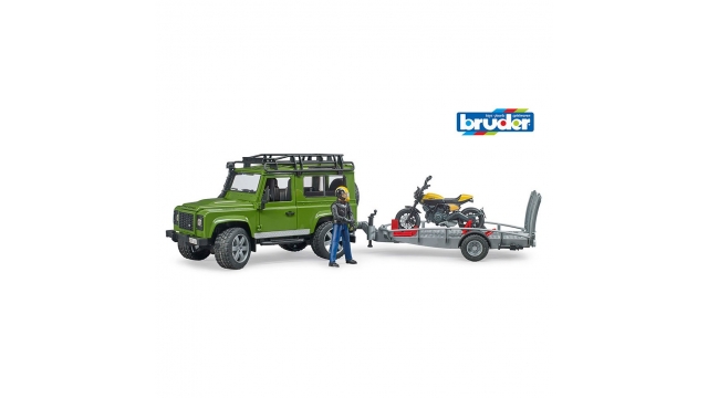 Bruder 02589 Landrover met Scrambler Ducati Full Motor en Figuur