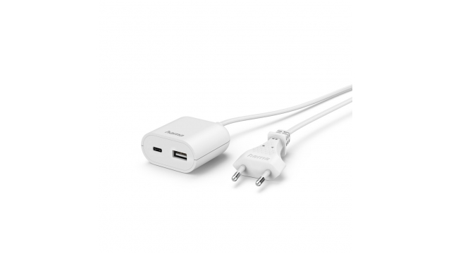 Hama USB Netadapter met 190 cm Lange Kabel 3.5A 1x USB A 1x USB C Wit