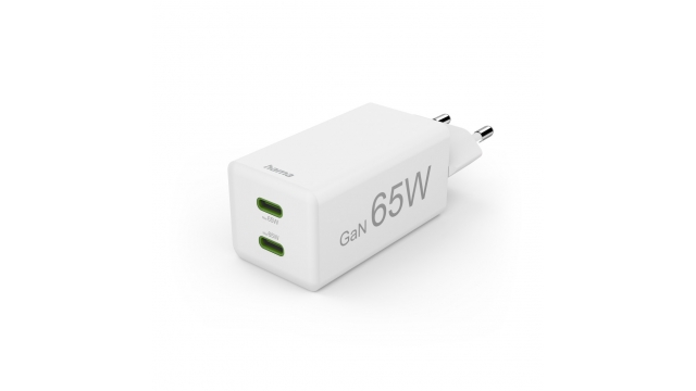 Hama Snellader GaN 2x USB-C PD/Qualcomm® Mini-oplader 65 W Wit