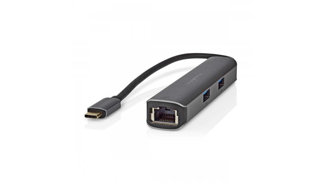 Nedis CCBW64210AT02 Usb Multi-port Adapter Usb 3.2 Gen 1 Usb-c™ Male Hdmi™ Female / Rj45 Female / 3x Usb-a Female 5 Gbps 0.20 M Rond Verguld Pvc Antraciet Doos