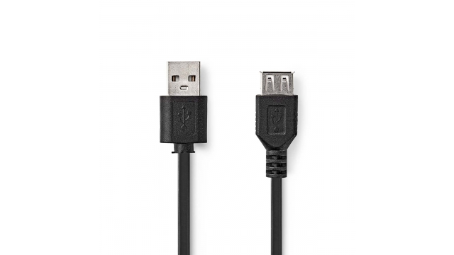 Nedis CCGB60010BK10 Usb-kabel Usb 2.0 Usb-a Male Usb-a Female 480 Mbps Vernikkeld 1.00 M Rond Pvc Zwart Doos