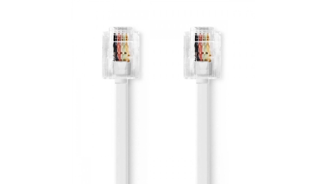 Nedis TCGL90200WT20 Telecomkabel Rj11 Male Rj11 Male 2.00 M Kabel Design: Plat Connectorplating: Goud Verguld Kabeltype: Rj11 Wit