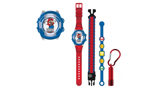 Super Mario LCD-Horloge Cadeauset Blauw/Rood