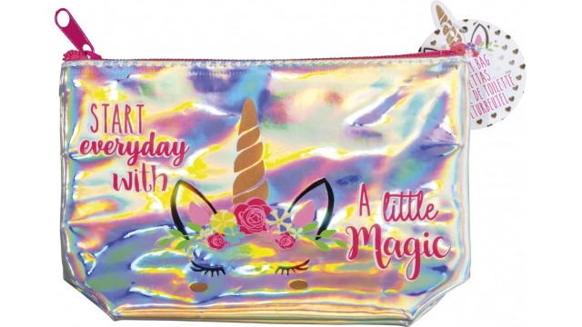 Unicorn Kinder Toilettasje Etui Make-up Tasje Holografisch met Unicorn Print 19.5x13cm